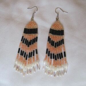 Handwoven Handmade Tassel Glass Seed Beaded Dangle Earrings.
